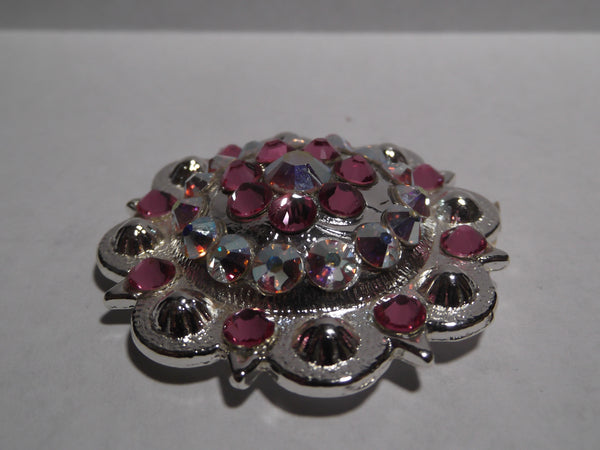 1 3/4" Custom Shiny Silver Berry Concho - Rose with Crystal AB Center