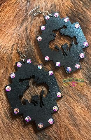 Black Blingin Bronc Earrings