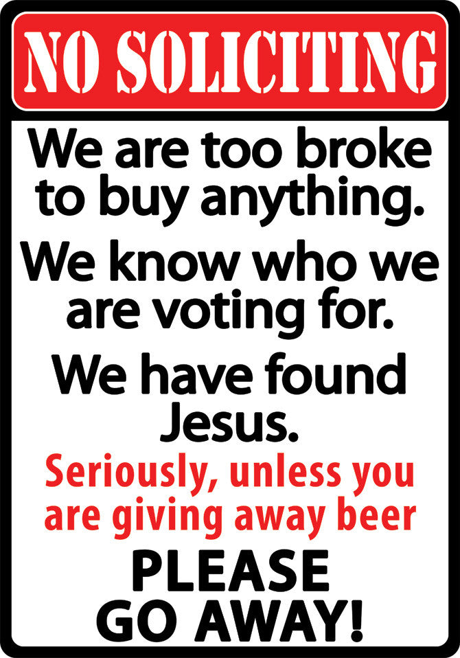 12" x 17" Tin Sign - No Soliciting