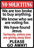 12" x 17" Tin Sign - No Soliciting